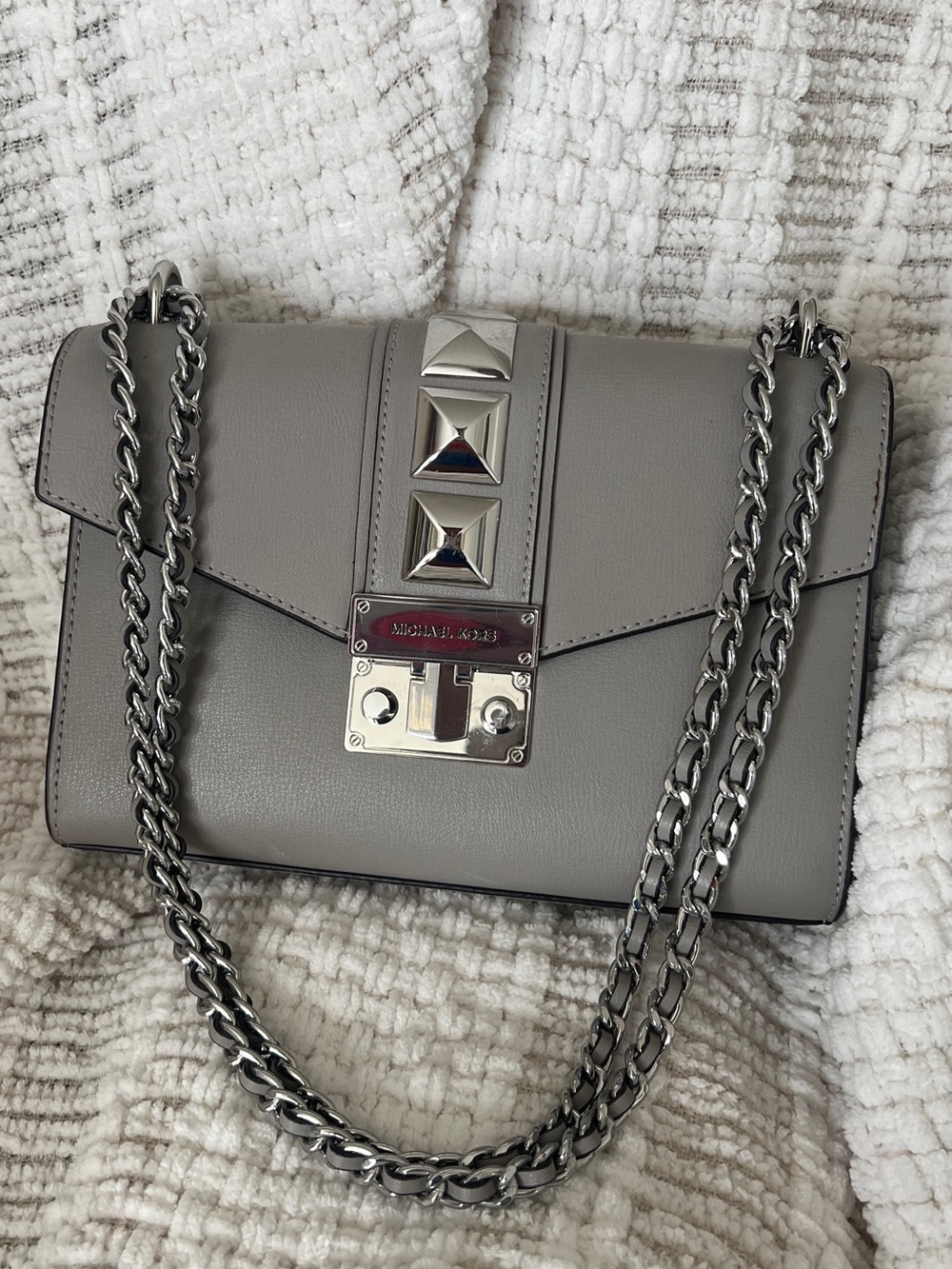 Michael Kors Gray Leather Stud-Accent Chain Crossbody